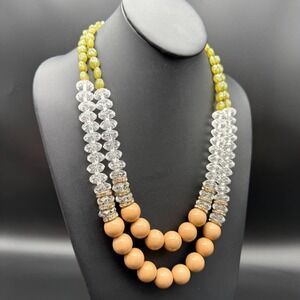✨ Vintage Layered Bead Necklace 22"-26" Clear Olive Gold Neutral Earth Tones 🌿